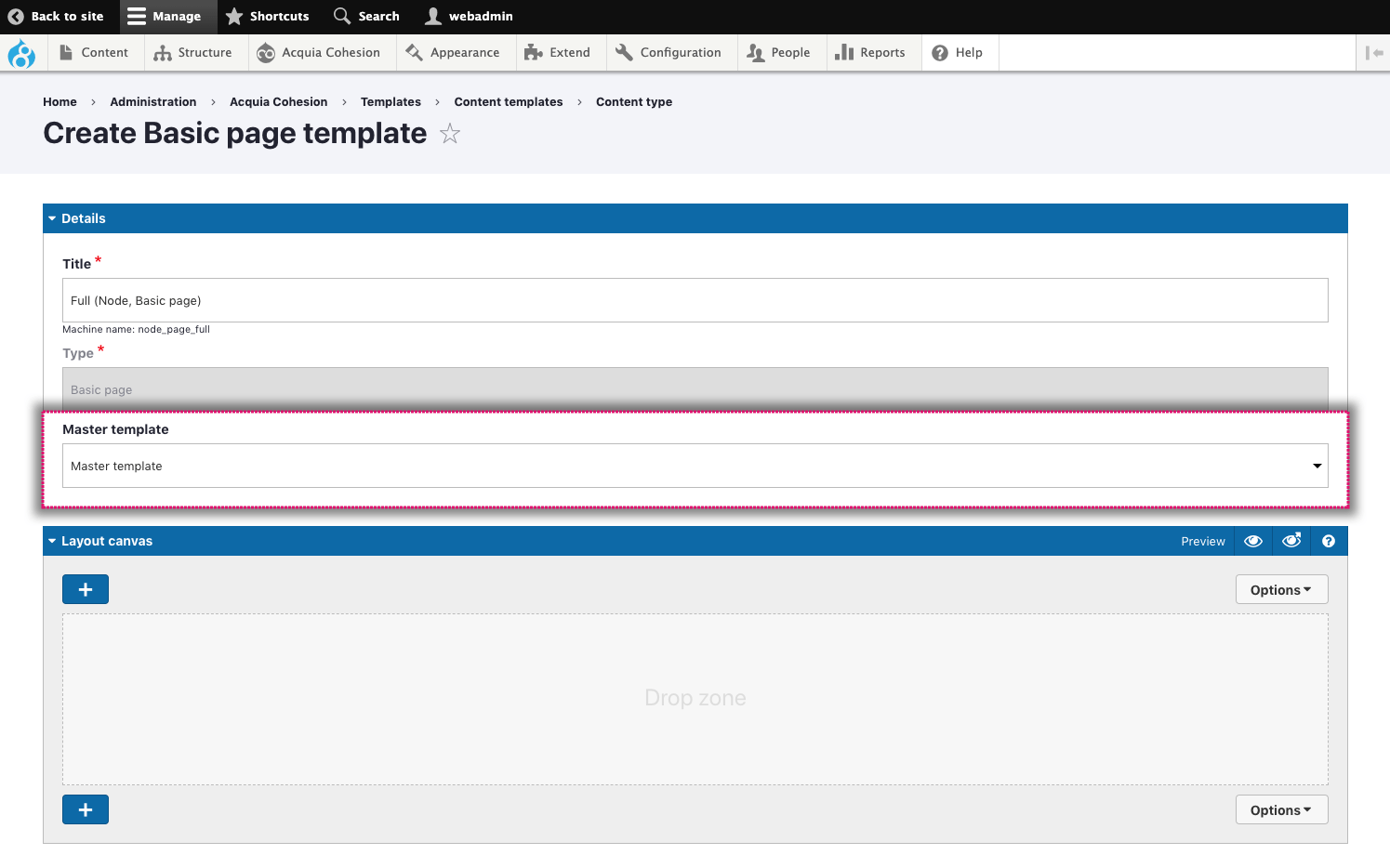 Creating master templates Acquia Cohesion Docs Creating master templates Acquia Cohesion Docs