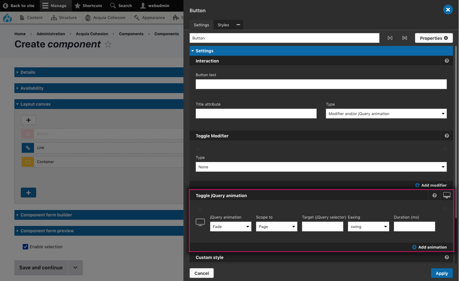 Add on-click interactivity to elements | Acquia Cohesion Docs Add on-click interactivity to elements | Acquia Cohesion Docs